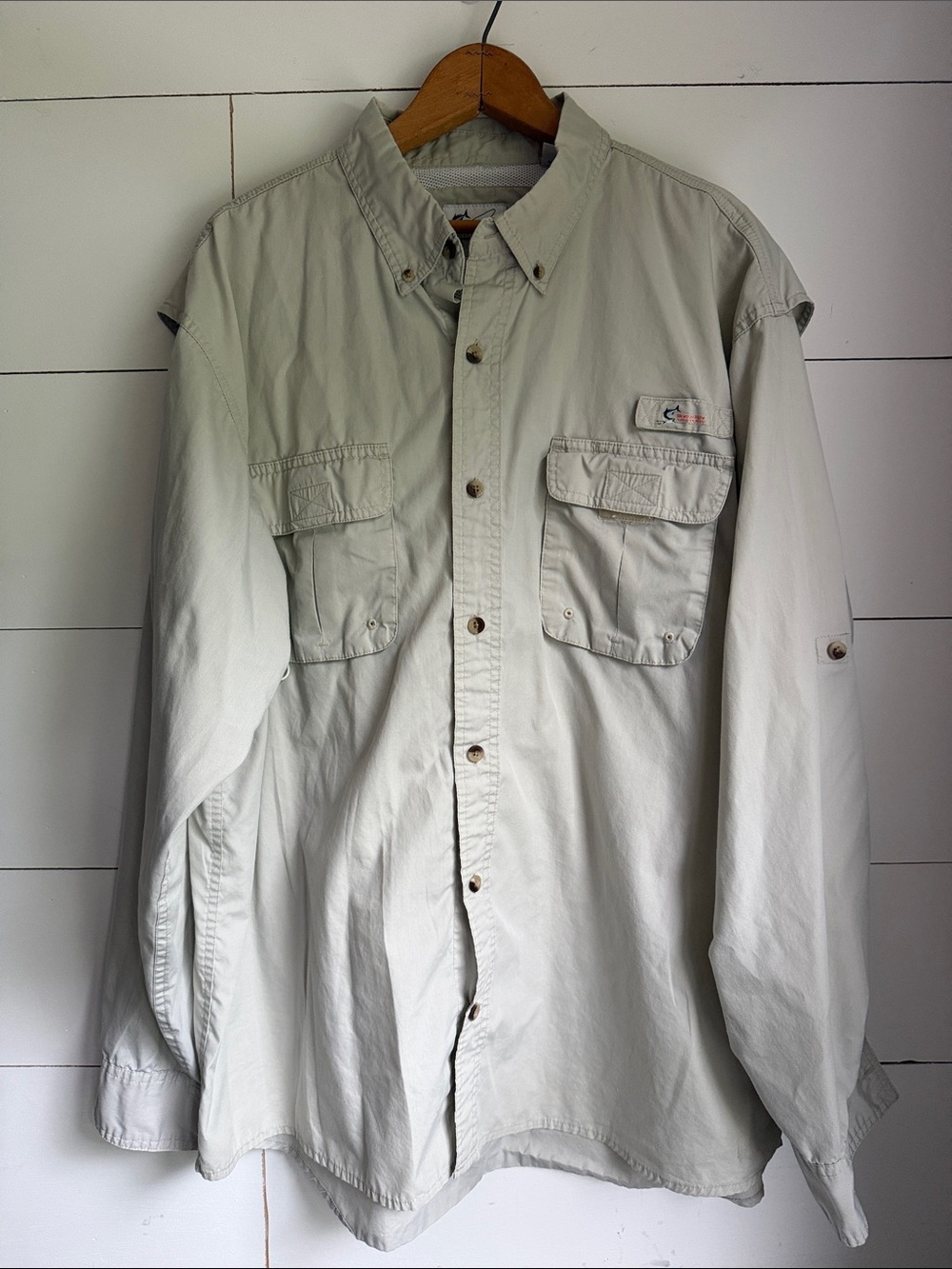 World Wide Sportsman Light Khaki Long Sleeve Mesh Vented Fishing Shirt Size XL